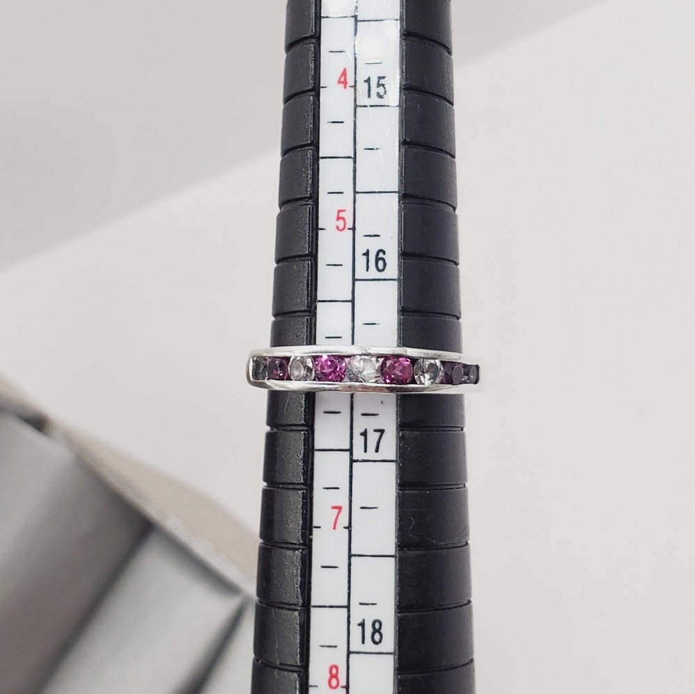 Pink & White Topaz Simulants 925 Sterling Silver Stackable Band Ring - Picture 5 of 7